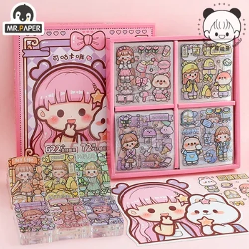 Sticeri Mr.Paper Kawaii Cartwn Merched Daily PET Waterproof Llawlyfr Cerdyn Goo Deunydd Addurno DIY Deunydd Corea Deunydd Ysgrifennu