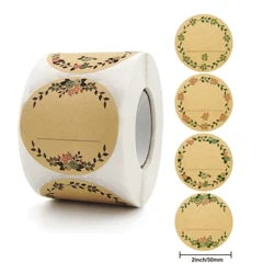 50-500Pcs 2 Inch Kraft Kertas Bunga Terima Kasih Label Stiker untuk Kartu Hadiah Paket Pesta Pembungkus Baking Usaha Kecil