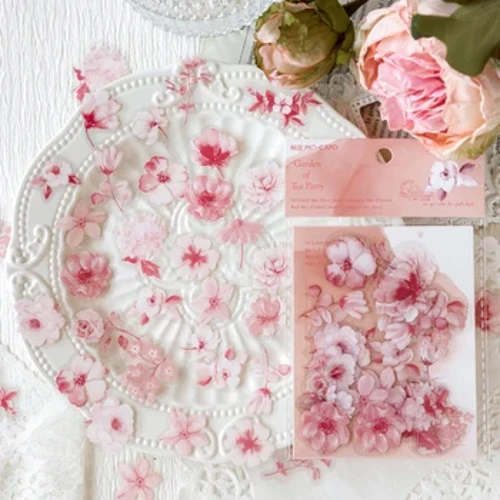 40PCS Vintage Tanaman Bunga Daun Scrapbook Estetika Stiker Dekoratif Bunga Stiker PET Stiker untuk Jurnal Seni Kerajinan DIY