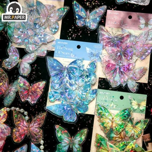 Mr. Pepa 20pcs/Pack Vintage Butterfly PVC Fa'amau pepa Tusitaulima DIY mea teuteu mea fa'alelei mea fa'alelei mea fa'atusi Korea.