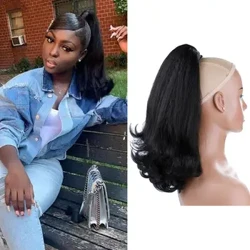 Lydia Tail Warping Synthetic 16" Kinky Straight Hairpiece With Two Plastic Comb Drawding Vrvico Ponytail Hair Extension 1B# Black