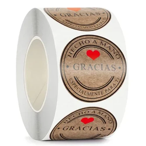 100-500 db tekercs spanyol Gracias Kraft Seal matrica francia Thank You Fait Main Avec Amour barkácspapír címke ragasztós ajándék pecsét