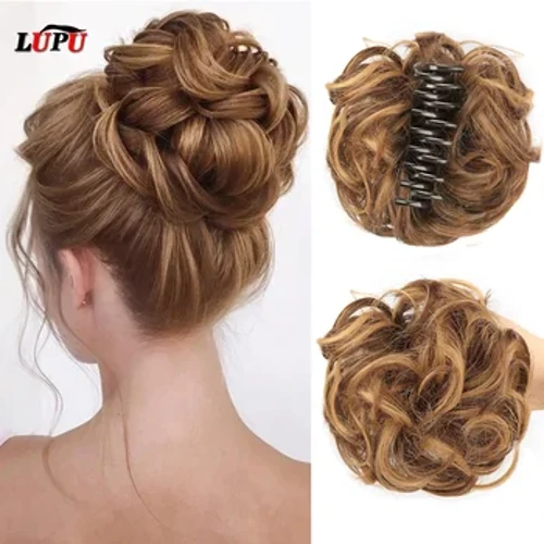 LUPU sünteetiline šignoni räpane kakuküünis juukselõikes Lainelised lokkis juuksed, hobusesabapikendused Scrunchie juuksepaelad naistele