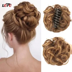 LUPU Synthetesch Chignon Messy Bun Claw Clip an Hoer Stéck Gewellt Curly Hoer Bun Ponytail Extensions Scrunchie Hairpieces fir Fraen