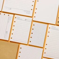 Kiváló minőségű gyűrűs iratgyűjtő notebook A7 betét, utántöltő 6 lyuk, laza levél spirális naplótervező belső mag 100 g papír