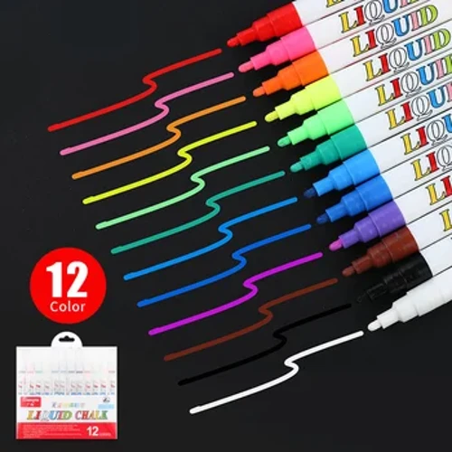 12 Lliw/set Hylif Marciwr Sialc Dileu Ar Gyfer Ffenestri Gwydr Marcwyr Blackboard Offer Addysgu Deunydd Swyddfa Escolar