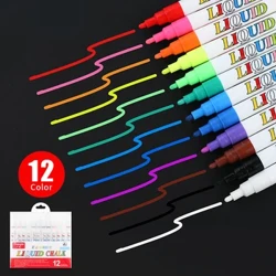 Stylo marqueur à craie effaçable liquide, 12 couleurs/ensemble, pour fenêtres en verre, marqueurs pour tableau noir, outils d'enseignement, matériel de bureau, Escolar