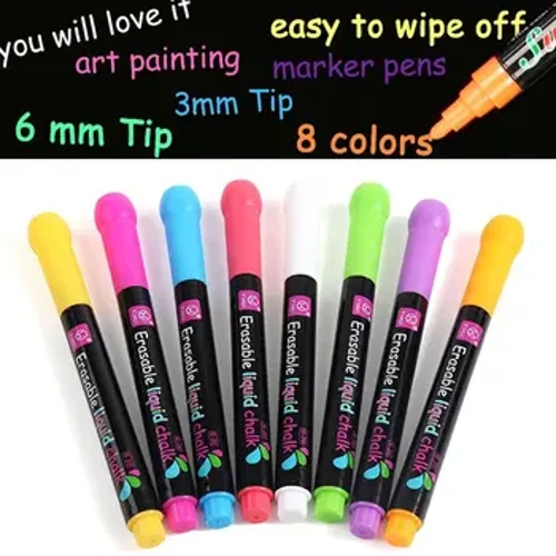 Ko'p rangli LED taxtali yozuv taxtasi Graffiti art marker qalam Suyuq bo'r qalam yoritgichlar oq taxta qalam