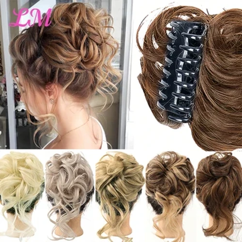 LM Messy Curly Short Synthetic Hair Extension Chignon Donut Roller Bun Wig Claw Clip ma ka lauoho no ka wahine