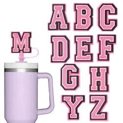 1PCS Růžový dopis Sláma čepice PVC Pink Pink Letter A B C D Straw Topper pro pití na pití kouzelné dekorace Straw Cover Pen Topper dárek