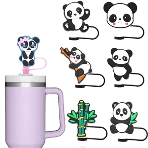 1PCS Cute Animals Panda gorchudd cap gwellt swyn gwellt panda bambŵ topper ar gyfer gwellt dillad yn cwmpasu swyn parti swyn toppers