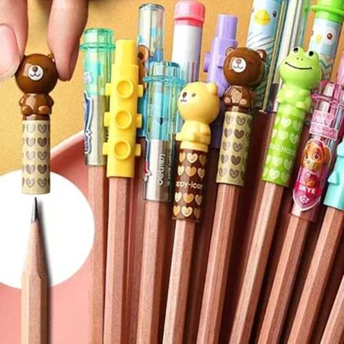 Tapa de lápiz de dibujos animados, extensor de lápiz, suministros de papelería para estudiantes escolares, Protector de lápiz de plástico