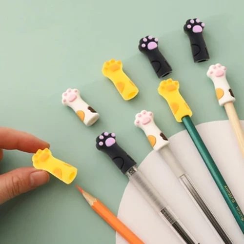 Ama-3Pcs/Setha I-Kawaii Cat Ipensela Ikhephu Yekhathuni Yepeni Le-Silicone Amakhava Ezingane Izimpahla Zesikole Sokubhala Ipensela Enhle Ye-Extender