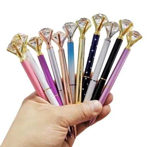 I-1 Pcs / Inqwaba Enkulu Ye-Crystal Diamond Head Ballpoint Pen ye-Student Stationery Office Izipho Zebhizinisi Ipeni Lensimbi Elibhalisiwe Ukuthumela