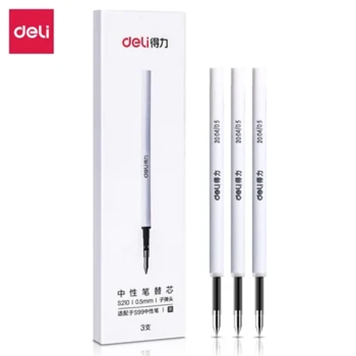 3 DB/DOBOZ Deli S210 0,5 mm-es lövedékfej, semleges tollmagos gél toll utántöltő fekete színű 99 mm-es toll utántöltő Fit Deli S99 zselés toll