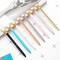 Ellen Brook 1 PCS Creative Multicolor Elk Deer Head Ballpoint Pen Business Metal Rotate Pens სკოლის საკანცელარიო საოფისე მასალები