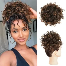 Pièce de cheveux synthétique en chignon en désordre 60g cordon élastique vague lâche cheveux bouclés chignons Extensions de pièce de cheveux pour les femmes brun foncé