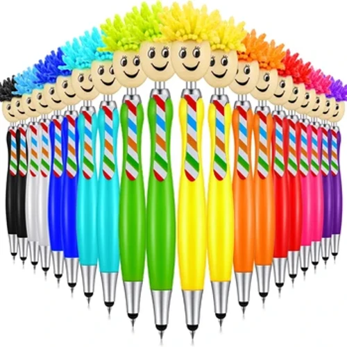 20 Stuks Leuke Mop Hoofd Balpen Stylus Pen Screen Cleaner 3-in-1 Stofdoek Kantoor School Briefpapier Gift