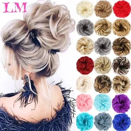 Scrunchie Gwallt elastig elastig Synthetig Curliog Blêr Bun Chignons Gwallt Rhaff Gwallt Ffug Naturiol Bynsen Gwallt Curly Clip mewn estyniad merlod gwallt