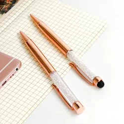 2021. Novi dolazak besplatno gravirano ružičasto zlato prozirno kristalno kemijsko olovke s crnom tintom 0,7 mm ravnom glavom sa ekranom osjetljivim na dodir Stylus Crystal Pens