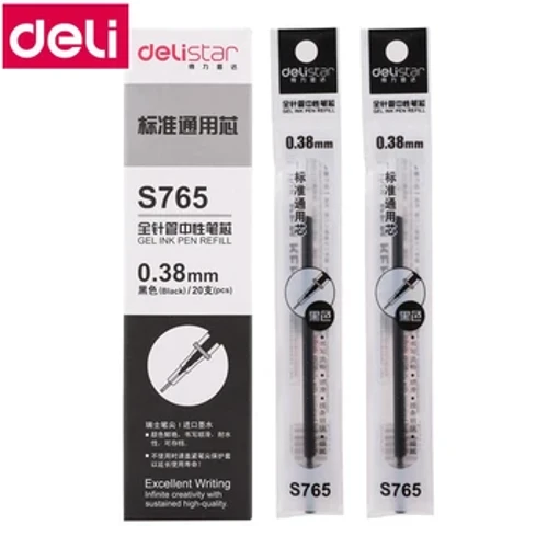 20PCS/BOSC Deli S765 0.38mm Athlíon Peann Glóthach Dath Dubh Ceann Snáthaide Iomlán 132mm Athlíon Peann Dúigh Glóthach
