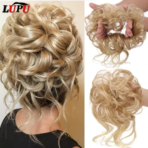 LUPU sintetik soch toʻnkalari sariq qora tartibsiz jingalak Chignon donut updo scrunchies soxta soch qismlari ayollar uchun soch kengaytmalari
