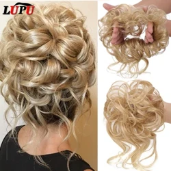 LUPU sintetik soch toʻnkalari sariq qora tartibsiz jingalak Chignon donut updo scrunchies soxta soch qismlari ayollar uchun soch kengaytmalari