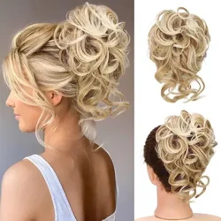 Smutsigt bulle-hårstycke, stökigt hårbullehår för kvinnor Rufsig Updo Bulle Syntetisk vågig lockig chignon hästsvans för dagligt bruk