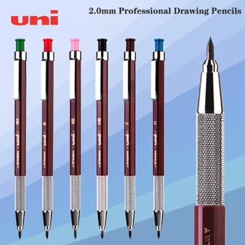Uni-lápiz mecánico de MH-500 de 2,0mm, bolígrafo de Metal con palo Hexagonal, cabeza gruesa, pintura de bocetos, papelería especial