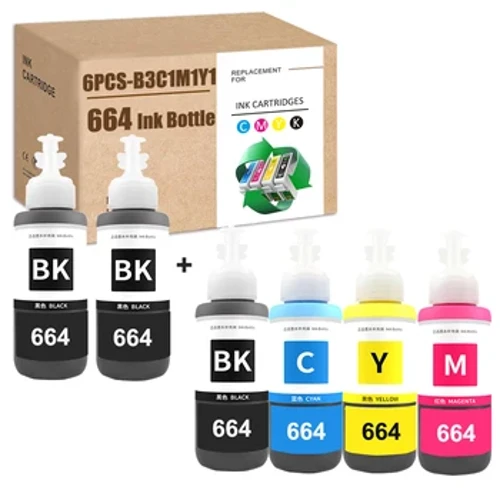 HS farve og sort kompatibel til Epson 664 blækflaske til L312 L365 L555 ET-2500 ET-2550 ET-2600 ET-2650 ET-16500 ET-14000