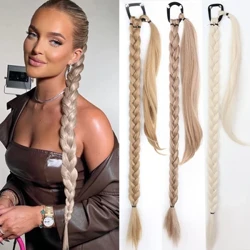 Extensions queue de cheval tresses de boxe synthétiques enrouler autour de la queue de Chignon avec élastique anneau de cheveux 34 "bricolage marron Ombre tresse