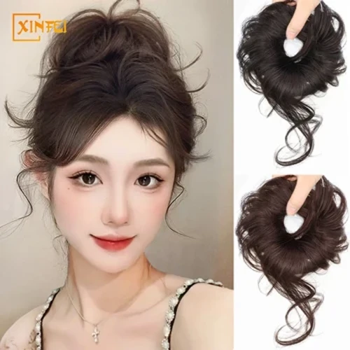 Perucă sintetică de păr la temperatură înaltă Chignon pentru femei, cu barbă de dragon, cap bilă, natural, pufos, vitalitate, coafură care reduce vârsta