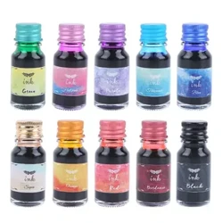 G5AA 10 Pcs Set Inc Pen Ffynnon Inc Lliwgar Di-Carbon ar gyfer Pen Dip Caligraffeg Ysgrifennu Lluniadu 10ml Potel Inc