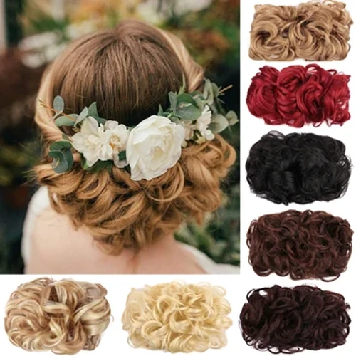 ʻO DIFEI Synthetic Short Curly Chignon no nā Wahine Paʻi i loko o ka lauoho hoʻopaneʻe elastic Rubber Band Bun Nā mea lauoho.