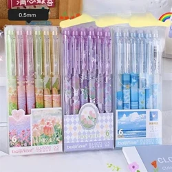 1/6pcs Gorlan Gel Dileu Blodau Rhamantaidd Glas Du Inc Llofnod Gorlan gyda rhwbwyr 0.5mm Pennau Ciwt Offer Ysgrifennu Ysgol Swyddfa