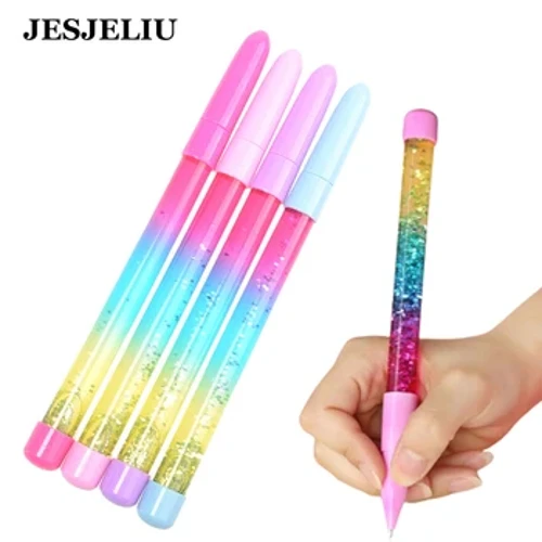 1pc 0.5mm Rainbow Ballpoint Pen, Asul na Tinta Ballpoint para sa mga Bata Opisina ng Fairy Stick Pen Mga gamit sa Paaralan Drift Sand Crystal