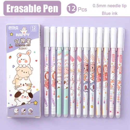 12 Cái/hộp Xong Xóa Được Bút Gel 0.5 Mm Đầu Kim Mực Xanh Có Tẩy Dành Cho Học Sinh Viết Làm Quà Tặng Trường Văn Phòng Phẩm đồ Dùng