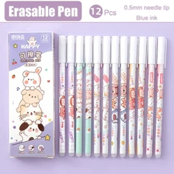 12 Stück/Box Radierbarer Gelstift, 0,5 mm Nadelspitze, blaue Tinte mit Radiergummi, für Schüler, als Geschenk, Schulschreibwaren