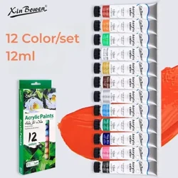 Xin Bowen 12Ml 12 Dath Socraigh Péint Aicrileach Péint Dath Do Éadaí Fabraic Líníocht Gloine Ingne Péinteáil Soláthairtí Ealaíne Uiscedhíonach