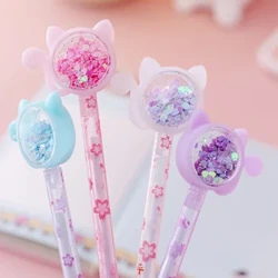 4 kpl/setti Kawaii Cat Tail geelikynä Söpöt paljetit läpinäkyvä sauva musta mustekynät geelikynät Toimisto koulu paperitarvikkeet lasten lahjakynä