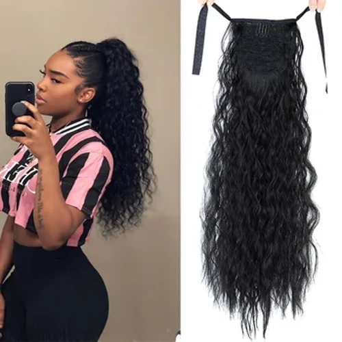 Extensiones de cola de caballo de pelo falso, pinzas de pelo sintético, extensiones de cola de caballo con Clip para moño para mujeres africanas, extensiones de cabello de cola de caballo