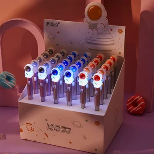 3 Stück/Set süße Astronauten-LED-Gelstifte 0,38 mm schwarze Tinte, glattes Schreiben, Space-Light-Stifte, Kinder, Schulschreibwaren, Bürobedarf