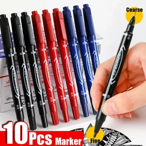 10 db ikervégű állandó marker fekete/kék/piros olajjelölő toll Fine Nid marker tinta írószer iskolai és irodai kellékek