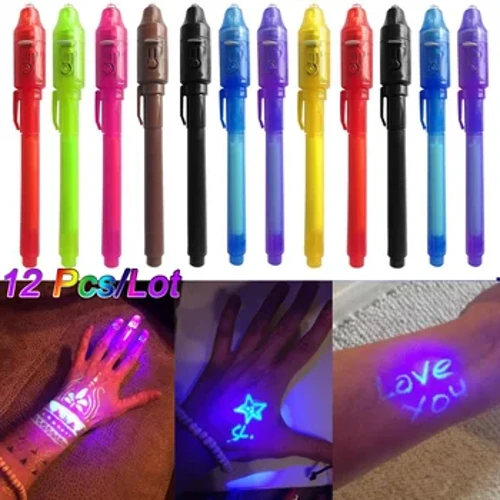 Peni Inika Invisible 12 PCS, Spy Pen with UV Light, Magic Marker no ka memo huna, Treasure Box Prizes, Kids Party Favors, Toys Gift