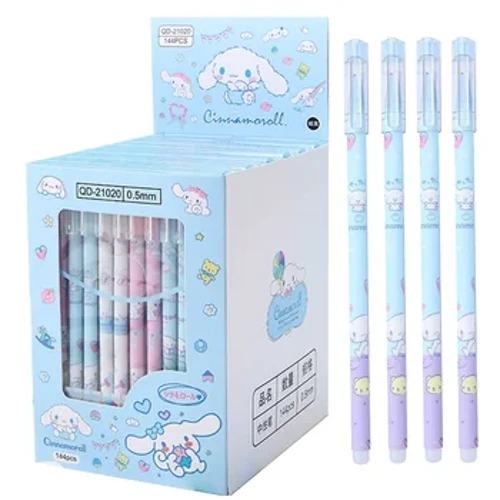 12Pcs Sanrio Erasable Pen mymelody Kuromi Cinnamoroll Inc Glas Ysgrifennu Ail-lenwi Offeryn Llofnod Gwthio Botwm Cyflenwadau Swyddfa'r Ysgol