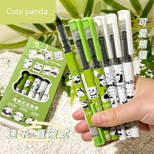 6 chiếc Kawaii Panda Bút Gel 0.5mm Trực Tiếp Chất Lỏng Bút Nhanh Khô Mực Đen Thẩm Mỹ Văn Phòng Phẩm Hàn Quốc Văn Phòng Phẩm bút bi