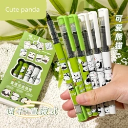 6 stk Kawaii Panda Gel Pen 0,5 mm Direct Liquid Pen Hurtigtørrende sort blæk Æstetisk brevpapir Koreansk brevpapir kuglepen