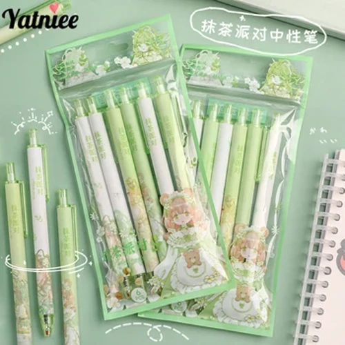 6 pezzi di penne gel Kawaii inchiostro nero materiale scolastico di cancelleria giapponese Kawaii simpatica penna a sfera set di penne di cancelleria estetica