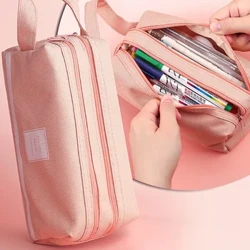 Malaking Kapasidad na Pencil Cases Double Layer Simple Canvas Bags para sa mga Babae Bumalik sa Paaralan Mga Gamit sa Opisina sa Paaralan Mga Stationery