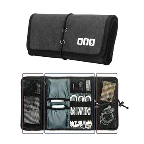 ʻUke Uila Hoʻonohonoho ʻEleʻele, Uila Kaʻahele Hoʻopaʻa kelepona kelepona ʻeke ʻeke Organizer Roll up Tech amo ka pahu no nā uwea USB